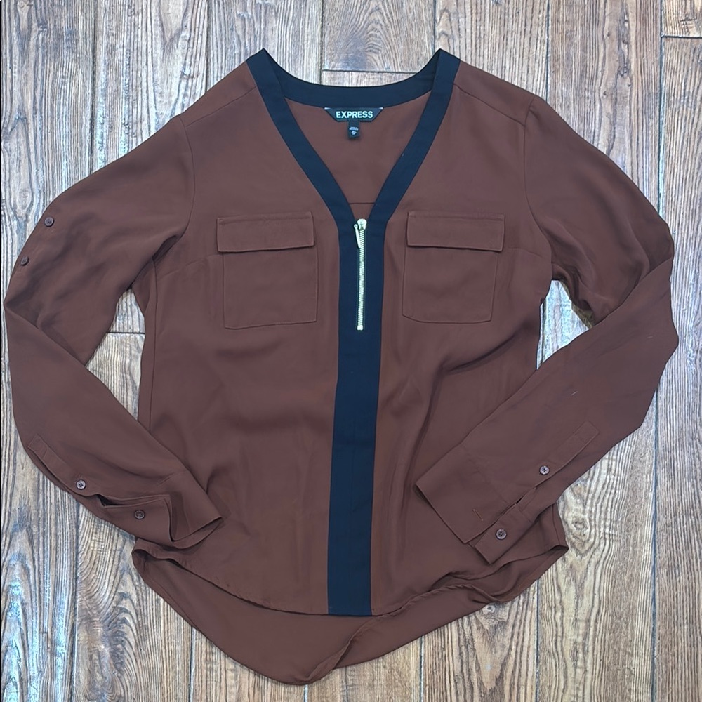 Express Brown and Black Button Down Shirt